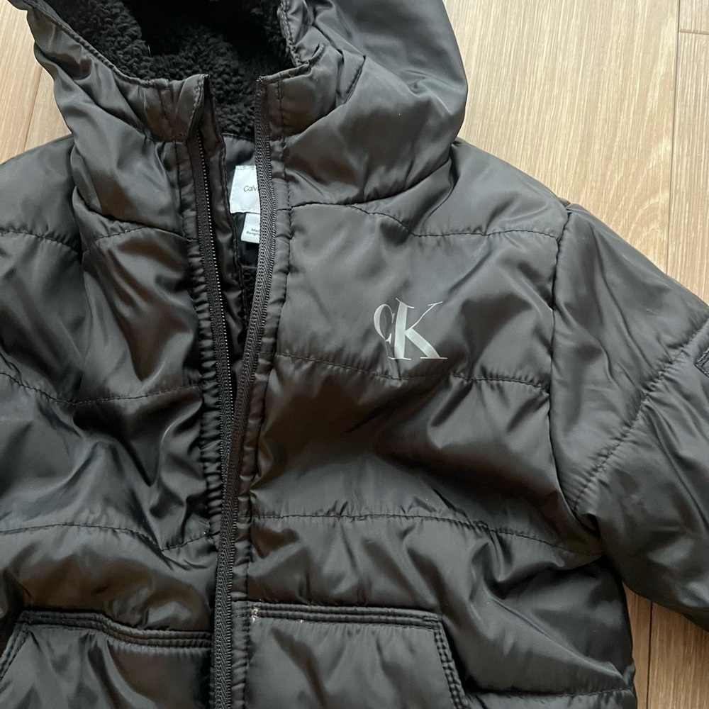 Calvin Klein Charcoal Hooded Puffer Jacket Size 4 - Picture 5 of 5